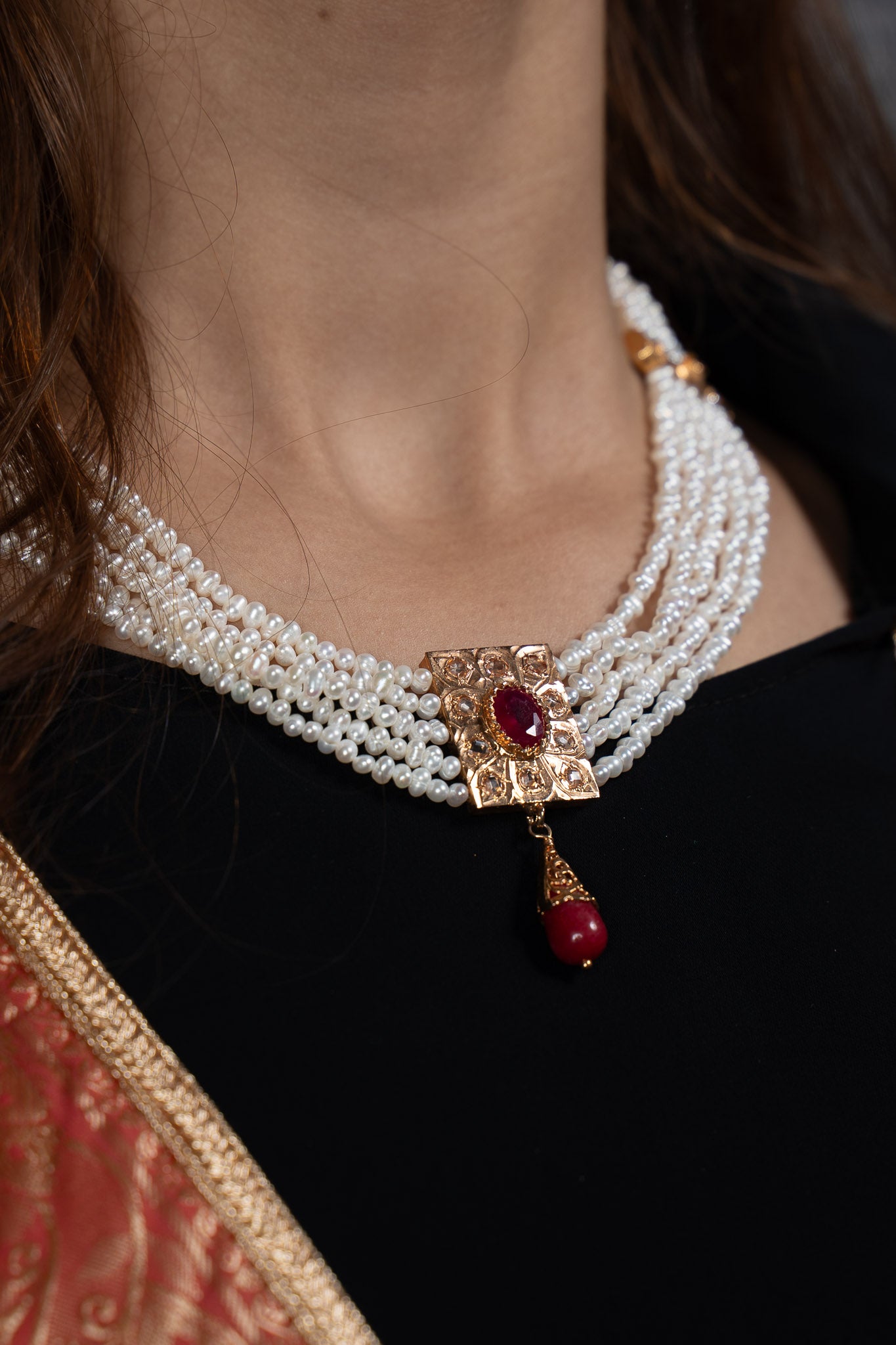 Collier Joher Prestige Multi-Rangs & Pendentif Argent Rôdé Or & Rubis