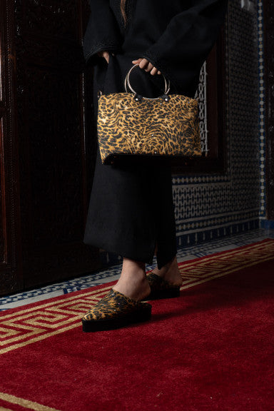Sac et Mules Léopard à Poignées Métalliques