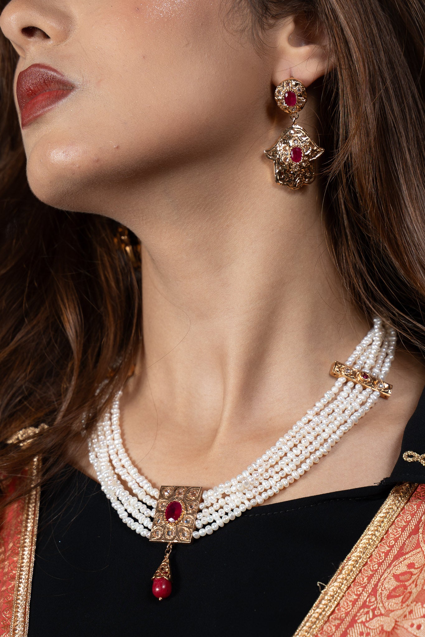 Collier Joher Prestige Multi-Rangs & Pendentif Argent  Rôdé Or & Rubis