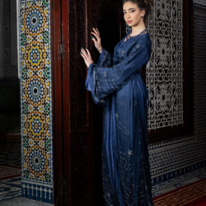 Caftan Royal Bleu Nuit Deux Pièces Brodé de Paillettes